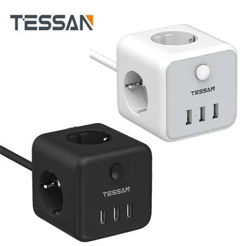 TESSAN PowerCube prelungitor USB Socket UE Plug Adaptor Extensie cu Comutator 3 Puncte 3 Porturi USB Călătorie Acasă de Încărcare