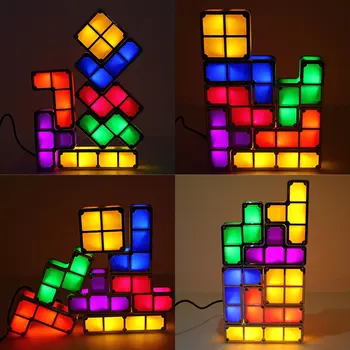 Tetris Lampă care pot fi Stivuite DIY Led Lumina de Noapte plina de culoare Bloc de Masă Lămpi cu Inducție Centralizare Ligths Cadouri pentru Copii