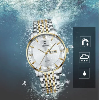 TEVISE din Oțel Inoxidabil Ceas Om Zirconiu Diamante Scară Calendar Ceas de mână de Moda Casual Cuarț Ceasuri de mana Instrument Cutie Nou