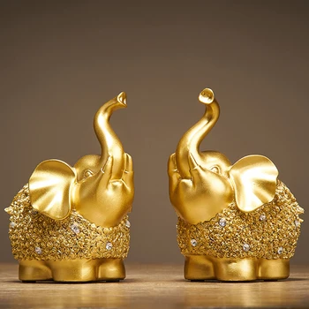 Thailanda Aur Rășină Model Animal Elefant Figurine Decor Acasă Accesorii Moderne De Birou Decorative Dragoste De Nunta Cadou