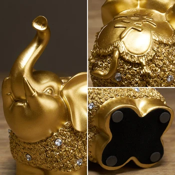 Thailanda Aur Rășină Model Animal Elefant Figurine Decor Acasă Accesorii Moderne De Birou Decorative Dragoste De Nunta Cadou