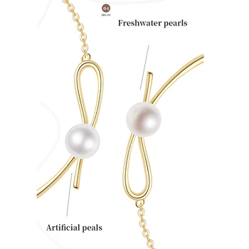 Thaya Argint 925 Perla Nod Brățară de Placat cu Aur de 14K Naturale de apă Dulce Pearl Brățară Lanț Delicat Pentru Femei Bijuterii Fine