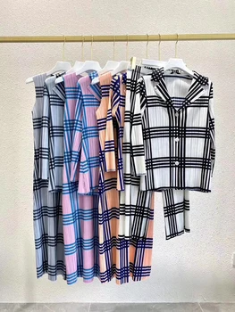 TIANPEI Miyake cutat lung rochie carouri butonul de haine de iarnă pentru Femei sacou casual cu maneca lunga Roz sacou 2 bucata set pentru femei