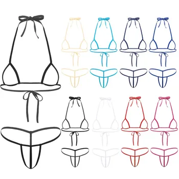 TiaoBug Femei Lenjerie Erotica Set Halter Auto-cravată Deschide Cupe Sutien cu G-String-Chiloței Micro Bikini Sexy Lenjerie Sexy