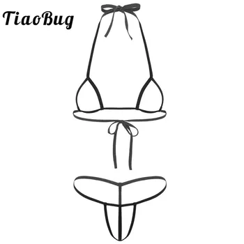 TiaoBug Femei Lenjerie Erotica Set Halter Auto-cravată Deschide Cupe Sutien cu G-String-Chiloței Micro Bikini Sexy Lenjerie Sexy