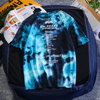 Tie Dye Hip Hop T-shirt Mens Harajuku Gât Rotund Vrac Tricouri Scrisoarea Imprimate Colorate Casual Maneca Scurta Topuri Streetwear