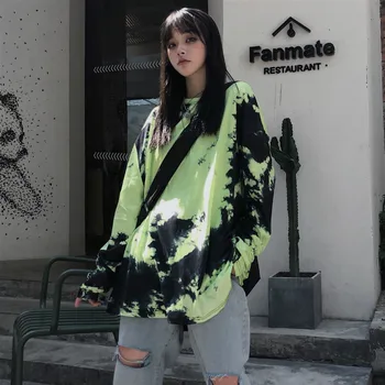 Tie Dye pentru Femei cu Maneca Lunga Tricouri Harajuku Streetwear Femeie T-shirt, Blaturi O-gât Casual Femei Tricou Supradimensionat Teuri Doamna Tricou
