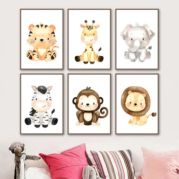 Tigru, Girafa, Leu, Elefant, Zebra, Maimuta Arta De Perete Panza Pictura Nordică Postere Si Printuri Poze De Perete Copilul Decor Camera Pentru Copii