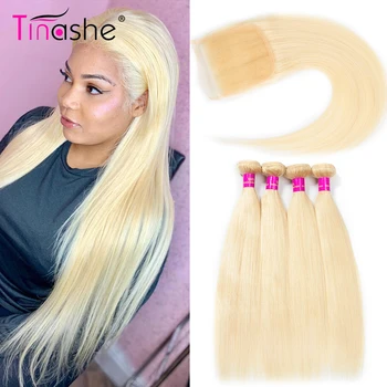 Tinashe Păr 613 Pachete Cu Închidere Brazilian Păr Țese 3 Pachete Cu Închidere Remy De Păr Uman Blonda Pachete Cu Închidere