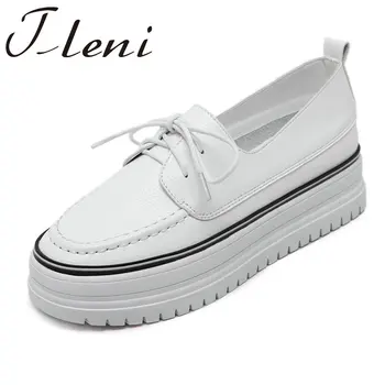 Tleni 2019 primăvară cu talpi groase dantelă albă, pantofi adidași student platforma pantofi femei din piele sălbatice pene pantofi de mers pe jos ZW-62