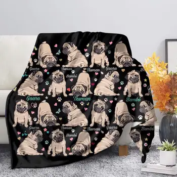 TOADDMOS Premium Pătură de Animale Drăguț Câine Pug Negru Moale Confortabil Toamna Canapea Arunca Pătură de Lână Școală de Somn Genunchi Pătură Quilt