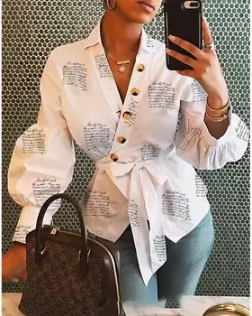 Toamna anului 2019 Maneca Lunga pentru Femei de Moda V Gât Topuri Si Bluze blusas mujer de moda Bandaj Femei Topuri Streetwear Costume de Haine