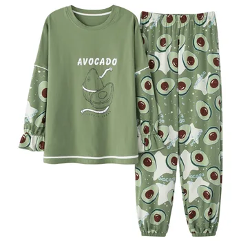 Toamna Avocado Verde Set de Pijama pentru Femei de Iarnă Caldă de Mătase Kawaii Pijamale din Bumbac Atoff Acasă Satin Moale îmbrăcăminte de noapte