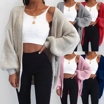 Toamna Cardigan Pulover De Moda Pentru Femei Solide De Tricotat Pulovere Femei De Cauzalitate Plus Size V-Neck Streetwear Jumper Sacou Haina 2020
