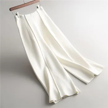 Toamna de moda de iarna Noi Femeile Scurtă design amestecuri de lână moale Pantaloni elegant tricot largi picior pantaloni tricotate pantaloni stil coreean