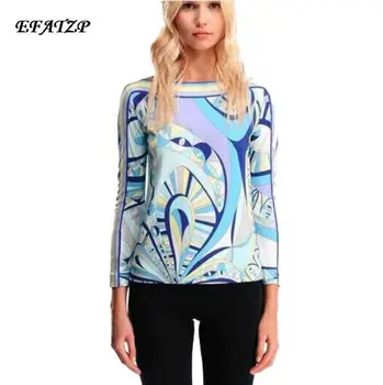 Toamna de Înaltă Calitate, Branduri de Lux de Designer de Top Femei cu Maneci Lungi Geometrice Imprimate Casual Jersey Teaca Bluza
