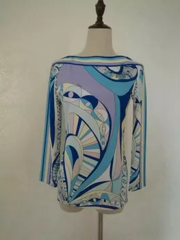 Toamna de Înaltă Calitate, Branduri de Lux de Designer de Top Femei cu Maneci Lungi Geometrice Imprimate Casual Jersey Teaca Bluza