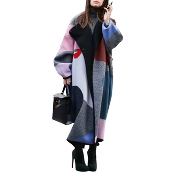 Toamna elegant carouri de moda pentru femei lână Mozaic palton femei casual, guler de turn-down haine de sex feminin cald uza BY105