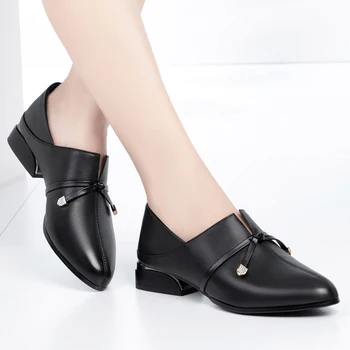 Toamna femei Pantofi din Piele 2020 Nou Toc mic Doamnelor Pantofi de Mari Dimensiuni 41 42 43 Toc Gros Arc Ascuțit Pantofi de Lucru Femei