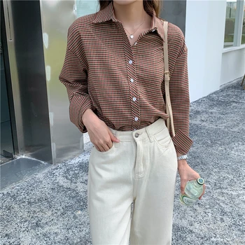 Toamna Femei Simplu Casual, Camasi Carouri de zi cu Zi Toate-meci Harajuku de Îmbrăcăminte de Primăvară de Moda Vintage Bluze