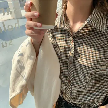 Toamna Femei Simplu Casual, Camasi Carouri de zi cu Zi Toate-meci Harajuku de Îmbrăcăminte de Primăvară de Moda Vintage Bluze