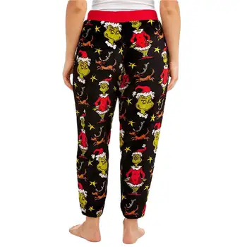 Toamna Grinch Tipărite De Crăciun Femei Din Bumbac Drept Pantaloni De Pijama De Epocă Talie Elastic Femei Casual Somn Lung Pantaloni