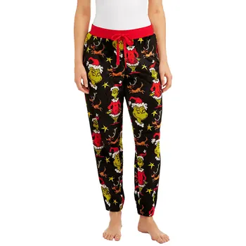 Toamna Grinch Tipărite De Crăciun Femei Din Bumbac Drept Pantaloni De Pijama De Epocă Talie Elastic Femei Casual Somn Lung Pantaloni