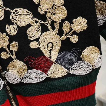 Toamna Iarna 2 Bucata Set Pentru Femei Vintage O-Gât Broderie Maneca Lunga Cu Flori Tricotate Cardigan + Pantaloni Tricot Haine Femei H1013