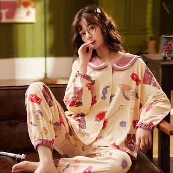 Toamna Iarna 2020 WAVMIT Femei Pijamale de Bumbac Lung Set Top de sex Feminin Pijamale Set NightSuit Pijamale Seturi de Femei de Agrement Uza