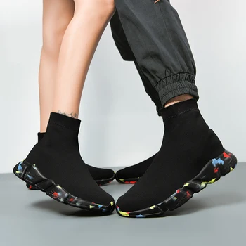 Toamna Iarna De Pluș Cald Șosete, Adidași Femei Barbati Tricot Superioară Pantofi Șosete Cizme Femei Pantofi De Înaltă Top Pantofi Sport Pentru Barbati Femei