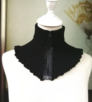 Toamna Iarna Femei Lână Carouri Eșarfă cu Fermoar guler mare tricotate din lână guler fals Bumbac tricot șal ține de cald cravată neagră