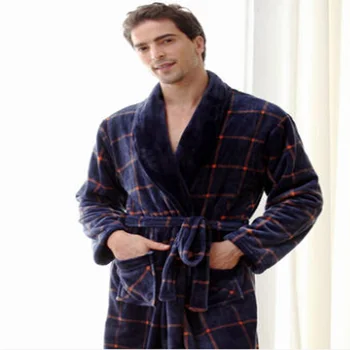 Toamna iarna flanel gros halat lung de sex masculin coral fleece halat de baie om plus dimensiune brand sleepwear