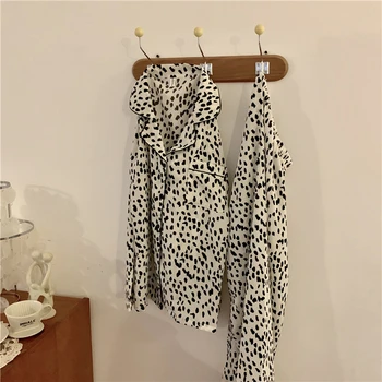Toamna iarna leopard sexy acasă pentru femei costum de pijama set tricou cu maneci lungi, pantaloni de pijamale 2 piese haine