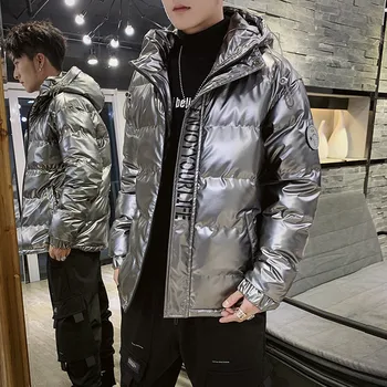 Toamna/iarna Noi Bărbați Pâine Bumbac căptușit Jacheta Trendy Brand de Moda coreeană Liber Căptușit Sacou Lucios cu Glugă Sacou Captusit