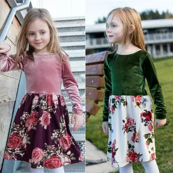 Toamna Iarna Noi Fete Pentru Copii Haine Pentru Copii De Aur Catifea Plasă De Cusut Dantela Design Cu Maneci Lungi Pentru Copii Printesa Fete Dress