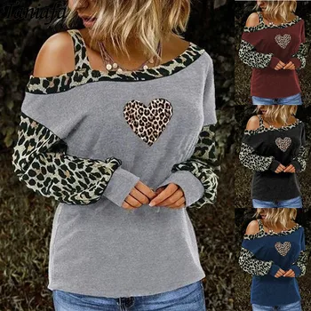 Toamna Iarna pentru Femei de Moda Doamnelor Leopard Imprimate Împletit tricou Casual Pulover Pe Curea de Umar Plus Dimensiune Topuri XS~5XL