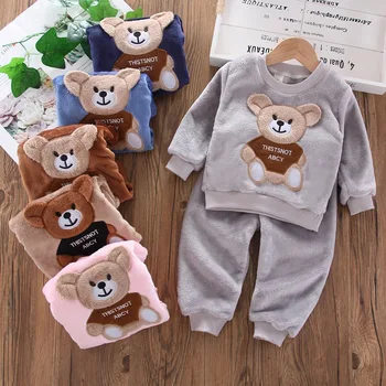 Toamna Iarna Pijamale Flanel Nou-Născuți Haine Băiat Copil Haine Set Pentru Fete Îmbrăcăminte Copilul De Pluș Costum Casual Copii Homewear