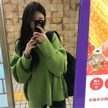 Toamna Iarna Simplu Solidă Pulover pentru Femei Elegante Harajuku Crewneck Pulovere Verde de Ieșire Streetwear 2020 Moda de Iarnă