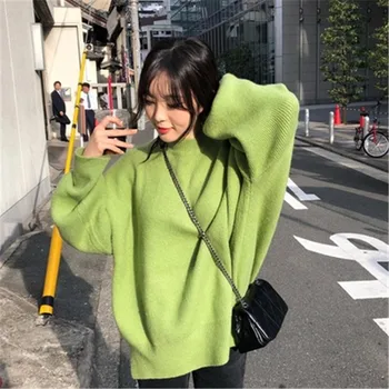 Toamna Iarna Simplu Solidă Pulover pentru Femei Elegante Harajuku Crewneck Pulovere Verde de Ieșire Streetwear 2020 Moda de Iarnă