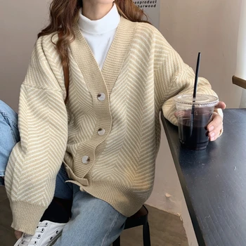 Toamna Iarna Stripe Cardigan pentru Femei Casual cu Maneca Lunga-Pulover de sex Feminin coreeană tricotaje cardigan feminino sueter mujer