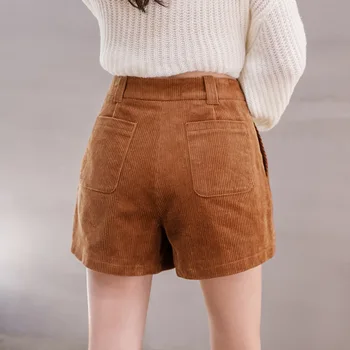 Toamna Iarna Înaltă Waisted Vintage De Catifea Pantaloni Scurți Pentru Femei 2020 Nou Slim Liber Largi Picior Ghete Casual Pantaloni Scurți Femei