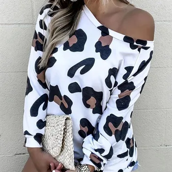 Toamna Leopard Imprimate pentru Femei T-shirt Sexy cu Maneci Lungi Femei T-shirt 2021 Nou Liber de Moda Streetwear Casual Femei Topuri