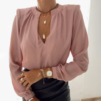 Toamna Negru V-neck Roz Bluze pentru Femei Pulover Solidă Maneca Lunga Femei Bluza 2020 Noua Moda Casual, Office Doamnelor Topuri