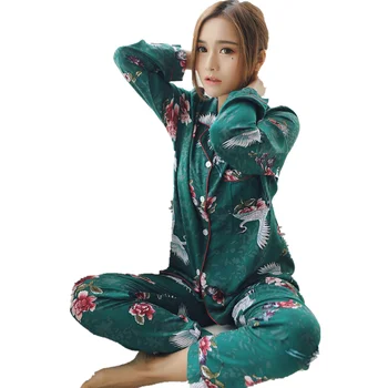 Toamna Noua Femei din Bumbac Satinat Pijamale Pijamale Femme Maneca Lunga, Pijamale, Seturi, Cu Pantaloni de Somn Lounge Pijama de Noapte Lenjerie