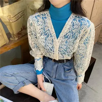 Toamna Primavara Femei Singure Pieptul Dantelă Topuri Șifon Bluza Femei Cu Maneci Lungi Bază Vrac Moda Bluze Elegante Tricou