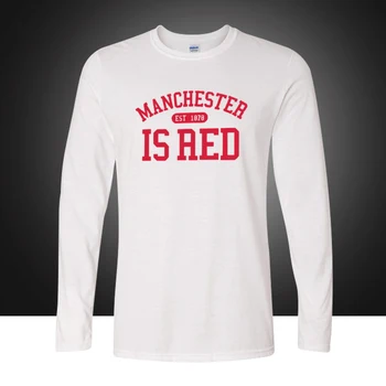 Toamna Stil De Moda Marea Britanie Scrisoare Roșu Imprimat Bumbac Mâneci Lungi T-Shirt Pentru Bărbați Manchester Topuri Tee Camisa Plus Dimensiune