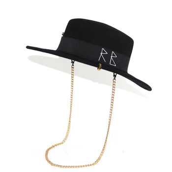 Toamna Și Iarna Femei Lady Designeri De Brand Retro Margine Largă Floppy Pălărie Panama Lanț De Metal Cataramă De Lână Pălărie Fedora
