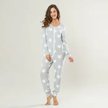 Toamna Și Iarna Femei Onesies Salopeta Pijama Drăguț Stele Model Complet, cu Gât Rotund Pijamale Confortabile, Casual sleepwearwear