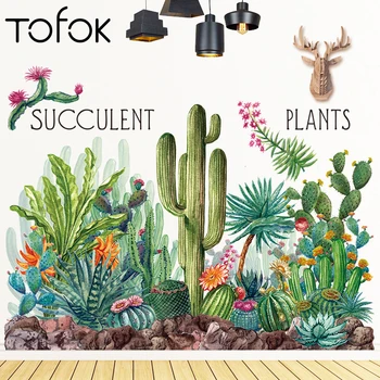 Tofok Verde Plante Tropicale Cactus Perete Autocolant Perete DIY Decal Camera pentru Copii Pepinieră Decor Acasă Desene animate Clasă Living Poster