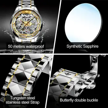 Top Brand de Lux Bărbați Automat Ceas Mecanic Safir Transparent Schelet de Oțel de Tungsten Moda Impermeabil Ceas OUPINKE